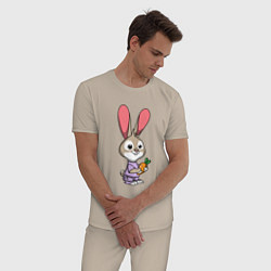 Пижама хлопковая мужская Зайчонок с морковью, цвет: миндальный — фото 2