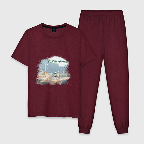 Мужская пижама Санкт-Петербург Адмиралтейство / Меланж-бордовый – фото 1