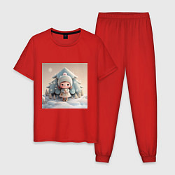 Пижама хлопковая мужская Детский рисунок милая куколка девочка, цвет: красный