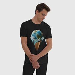 Пижама хлопковая мужская Земля в виде таящего шарика мороженого на рожке, цвет: черный — фото 2