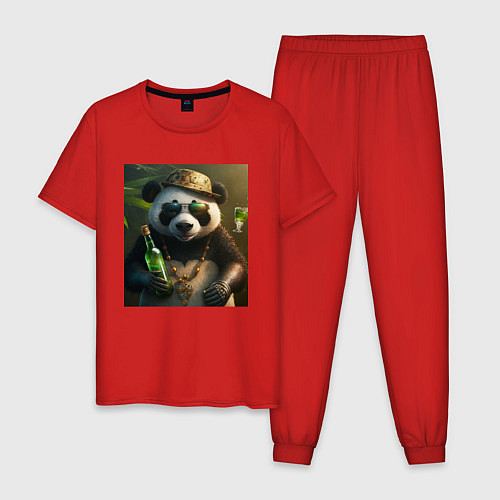 Мужская пижама Панда на отдыхе чилит / Красный – фото 1