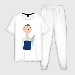 Пижама хлопковая мужская Рыбный мастер, цвет: белый