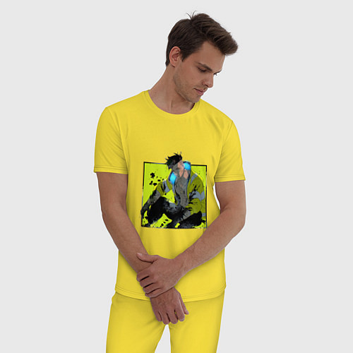 Мужская пижама Дэвид с печальным взглядом - аниме Киберпанк Бегущ / Желтый – фото 3