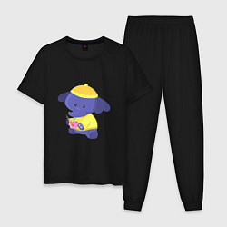 Пижама хлопковая мужская Слоник с кружкой, цвет: черный