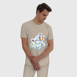 Пижама хлопковая мужская Снеговик бросает пить, цвет: миндальный — фото 2