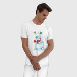 Пижама хлопковая мужская Снеговиха, цвет: белый — фото 2