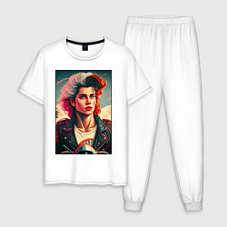 Пижама хлопковая мужская Miami retro, цвет: белый