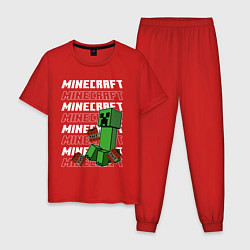 Пижама хлопковая мужская Крипер Майнкрафт, цвет: красный