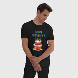 Пижама хлопковая мужская Торт со свечами с днём рождения, цвет: черный — фото 2