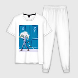 Пижама хлопковая мужская С букетом цветов, цвет: белый