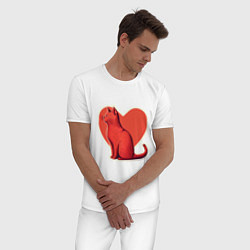 Пижама хлопковая мужская Кот, любовь и сердце, цвет: белый — фото 2