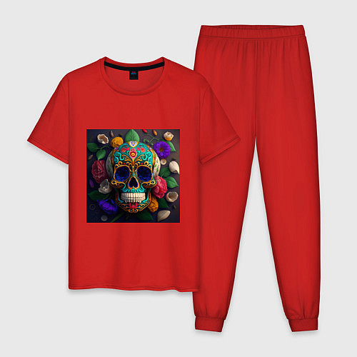 Мужская пижама Разноцветные черепа / Красный – фото 1