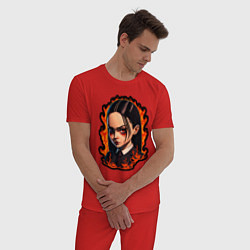 Пижама хлопковая мужская Уэнсдэй зла, цвет: красный — фото 2