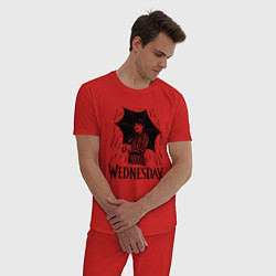 Пижама хлопковая мужская Уэнсдэй под дождем, цвет: красный — фото 2