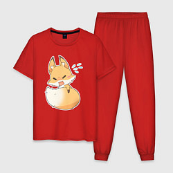 Пижама хлопковая мужская Милая лисичка недовольна, цвет: красный
