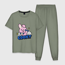 Пижама хлопковая мужская Cooky BT21 Jungkook, цвет: авокадо
