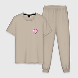 Пижама хлопковая мужская Влюбленное сердце - мини, цвет: миндальный