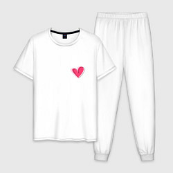 Пижама хлопковая мужская Бьющееся сердце - мини, цвет: белый