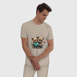Пижама хлопковая мужская Плюшевые медведи с сердцем, цвет: миндальный — фото 2