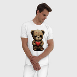 Пижама хлопковая мужская Влюбленный медвежонок, цвет: белый — фото 2