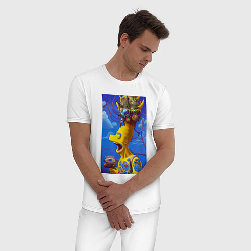 Мужская пижама Барт Симпсон и коты - нейросеть - art / Белый – фото 3