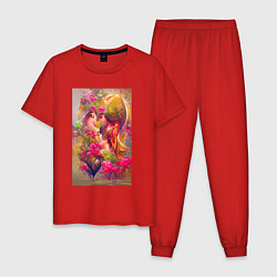 Пижама хлопковая мужская День святого Валентина - нейросеть - абстракция, цвет: красный