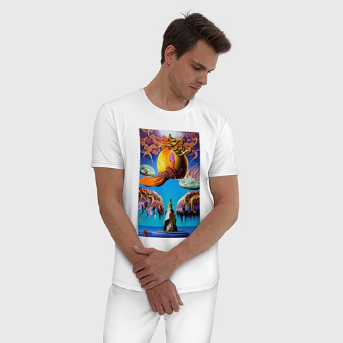 Мужская пижама Скала желаний - нейросеть - сюрреализм / Белый – фото 3