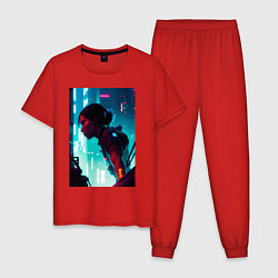 Пижама хлопковая мужская Синтвейв Cyberpunk 3, цвет: красный