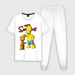 Пижама хлопковая мужская Барт Симпсон и Снежок - нейросеть - мультфильм, цвет: белый