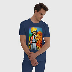Пижама хлопковая мужская Salvador Dali and lion, цвет: тёмно-синий — фото 2