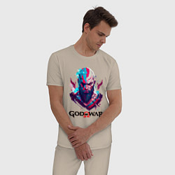 Пижама хлопковая мужская God of War, Kratos, цвет: миндальный — фото 2