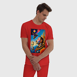 Пижама хлопковая мужская Профиль Сальвадора Дали с птицей, цвет: красный — фото 2