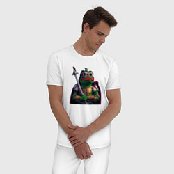 Пижама хлопковая мужская Лягушонок Пепе рыцарь, цвет: белый — фото 2