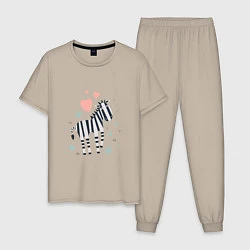 Пижама хлопковая мужская Влюбленная зебра, цвет: миндальный
