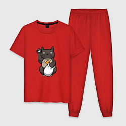 Пижама хлопковая мужская Тоторо манэки-нэко, цвет: красный