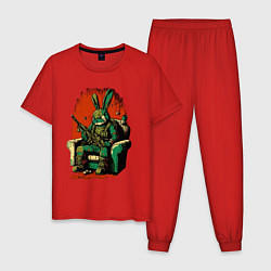 Пижама хлопковая мужская Диванные войска заяц, цвет: красный