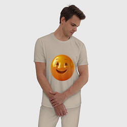Пижама хлопковая мужская Смайлик-улыбка, цвет: миндальный — фото 2