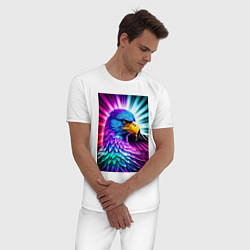 Пижама хлопковая мужская Neon eagle - neural network, цвет: белый — фото 2