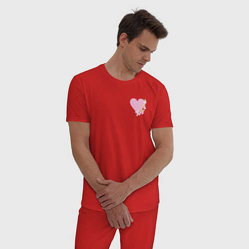 Мужская пижама Сердце и веточка цветущей сакуры / Красный – фото 3