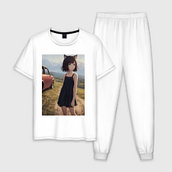 Пижама хлопковая мужская Traveller anime neko girl, цвет: белый