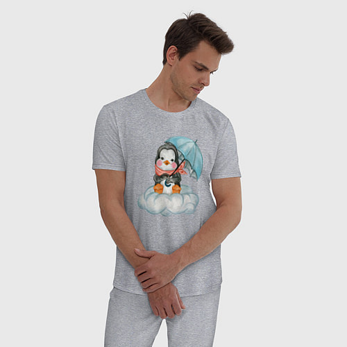 Мужская пижама Пингвин на облаке с зонтом / Меланж – фото 3