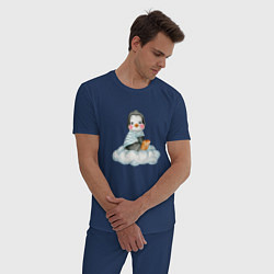 Пижама хлопковая мужская Пингвин на облаке, цвет: тёмно-синий — фото 2