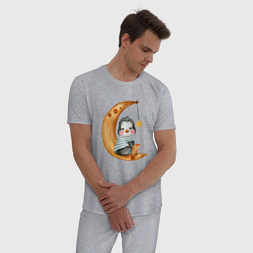 Мужская пижама Пингвин на месяце / Меланж – фото 3