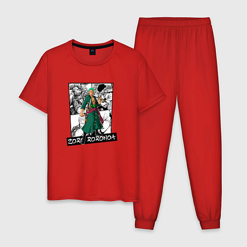 Мужская пижама Зоро Ророноа на фоне манги / Красный – фото 1