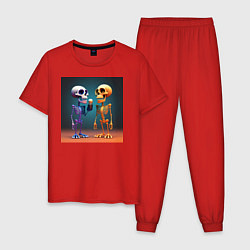 Пижама хлопковая мужская Поющие скелеты, цвет: красный