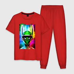 Пижама хлопковая мужская Alien - neural network - neon glow, цвет: красный