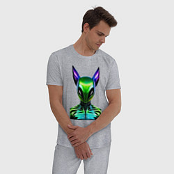 Пижама хлопковая мужская Eared alien - neural network, цвет: меланж — фото 2