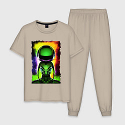 Пижама хлопковая мужская Bizarre alien - neural network - neon glow, цвет: миндальный