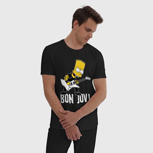 Мужская пижама Bon Jovi Барт Симпсон рокер / Черный – фото 3