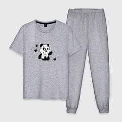 Пижама хлопковая мужская Мультяшный мишка панда, цвет: меланж